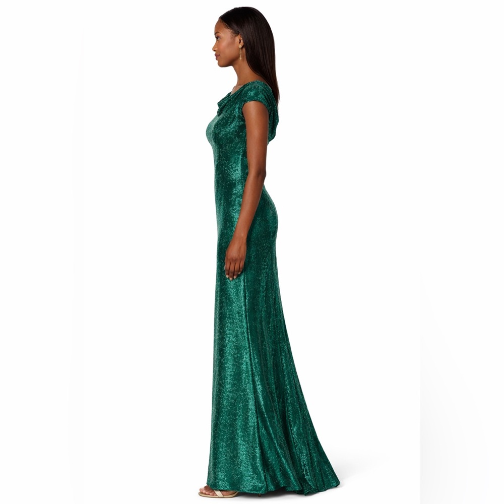 Adrianna Papell Emerald Green Shimmer Gown NWT Size 10 Cowl Neck Formal Evening - Picture 2 of 5